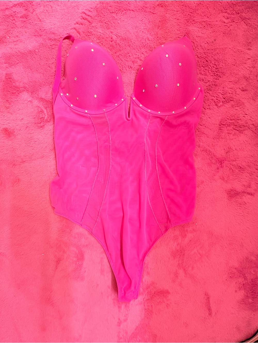 Hot Pink Rhinestone Bustier Bodysuit
